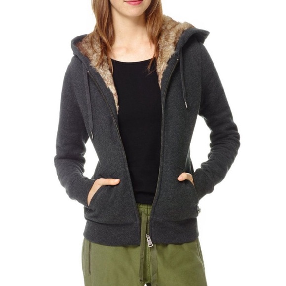 Aritzia Fur Lined Zip Up Hoodie - Picture 2 of 9